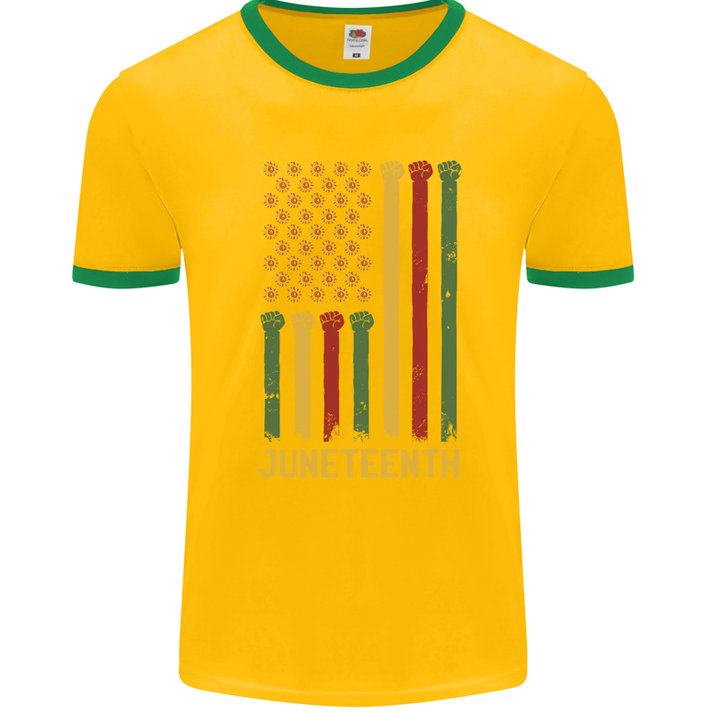 Juneteenth Black Lives Matter USA Flag Mens Ringer T-Shirt Gold/Green