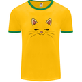 Cute Cat Face Mens Ringer T-Shirt Gold/Green