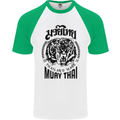 Muay Thai Fighter Warrior MMA Martial Arts Mens S/S Baseball T-Shirt White/Green