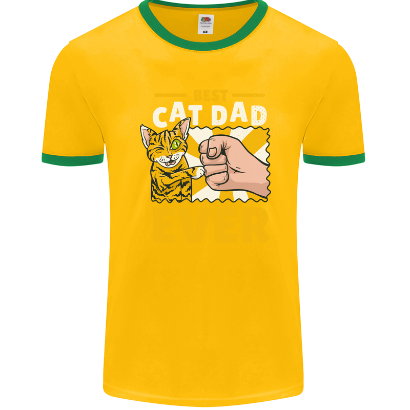 Best Cat Dad Ever Funny Fathers Day Mens Ringer T-Shirt FotL Gold/Green