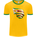 Curled Zimbabwe Flag Zimbabwean Day Football Mens Ringer T-Shirt FotL Gold/Green