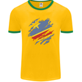 Torn DR Congo Flag Congolese Day Football Mens Ringer T-Shirt FotL Gold/Green