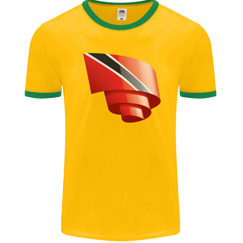 Curled Trinidad and Tobago Day Football Mens Ringer T-Shirt FotL Gold/Green