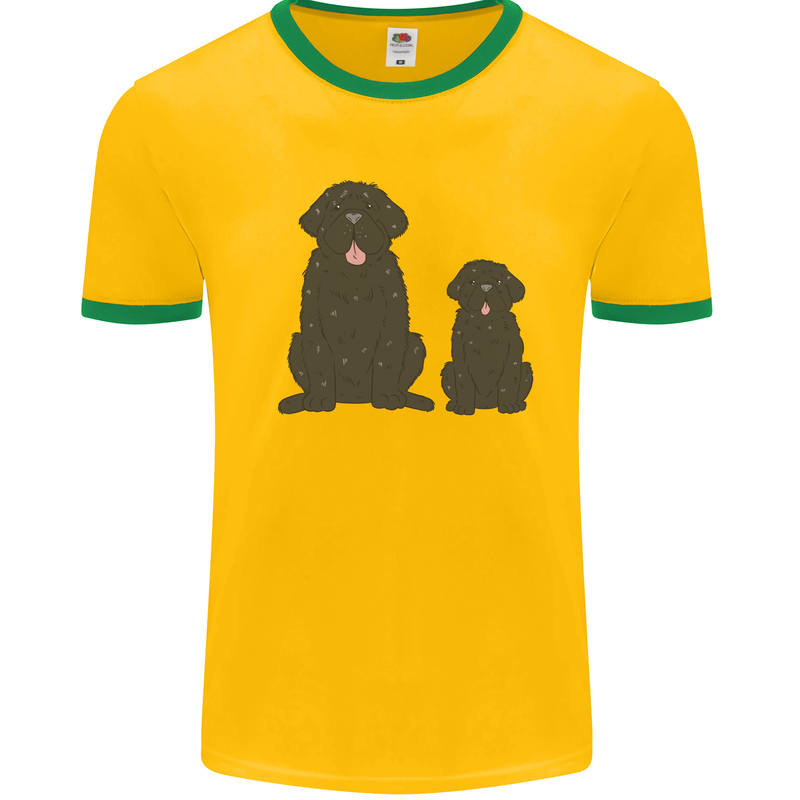 Newfoundland Dog With Puppy Mens Ringer T-Shirt Gold/Green