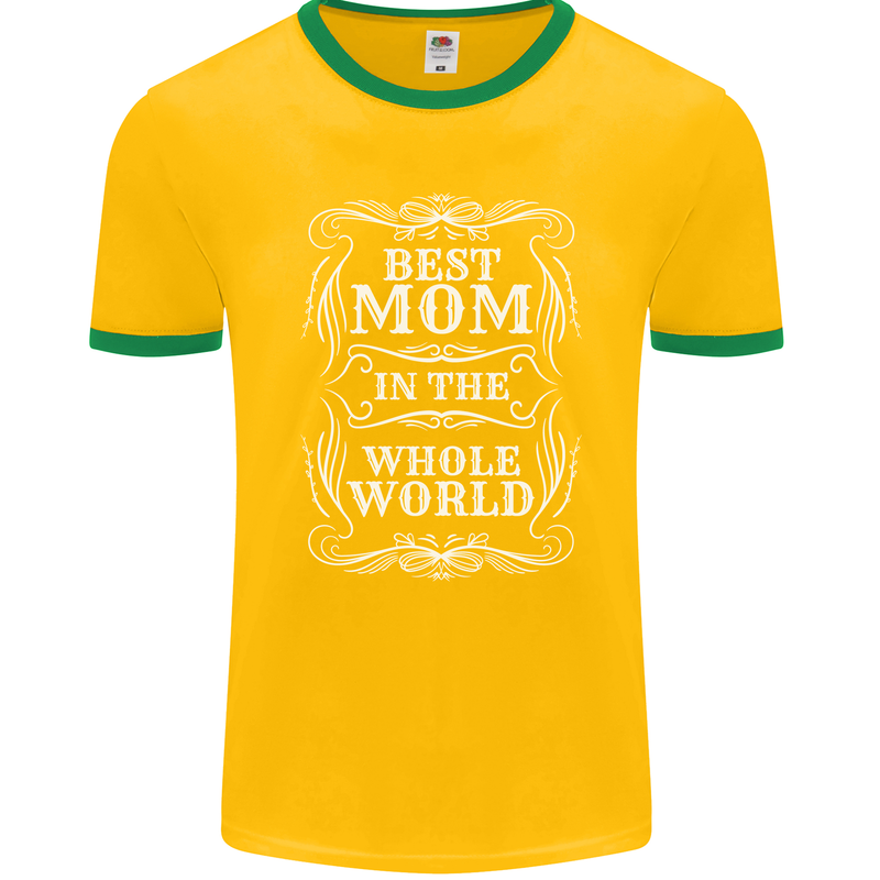 Best Mom in the World Mothers Day Mens Ringer T-Shirt FotL Gold/Green