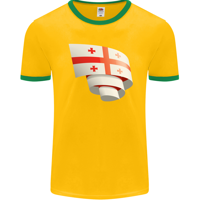 Curled Georgia Flag Georgian Day Football Mens Ringer T-Shirt FotL Gold/Green