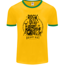 Rock is Dead Drum Kit Drummer Drumming Mens Ringer T-Shirt Gold/Green