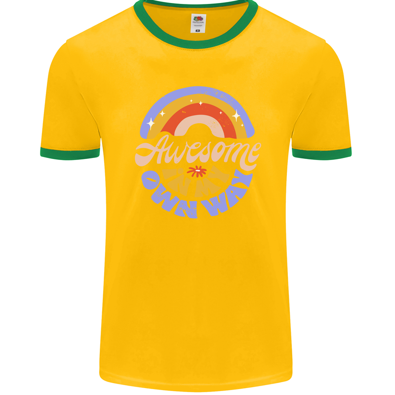 Awesome in My Own Way Different Autistic Mens Ringer T-Shirt FotL Gold/Green