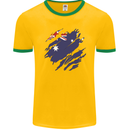 Torn Australia Flag Australian Day Football Mens Ringer T-Shirt FotL Gold/Green