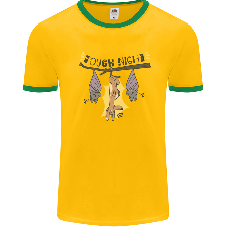 Tough Night Funny Dog Bat Hangover Alcohol Beer Mens Ringer T-Shirt Gold/Green