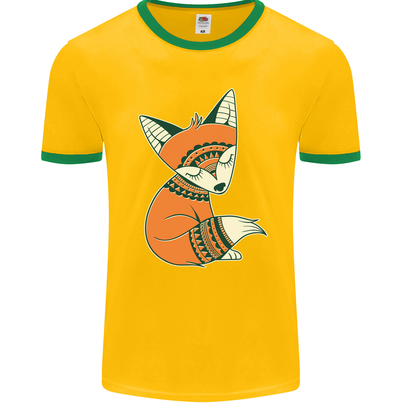 A Cute Tribal Fox Mens Ringer T-Shirt FotL Gold/Green