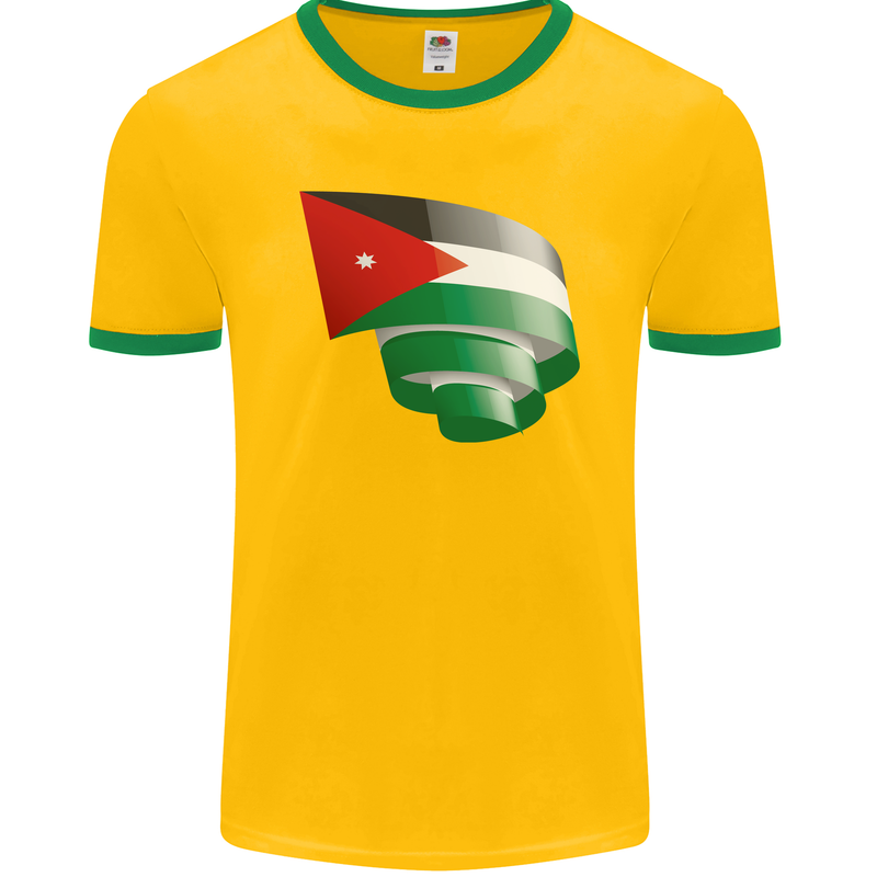 Curled Jordan Flag Jordanian Day Football Mens Ringer T-Shirt FotL Gold/Green