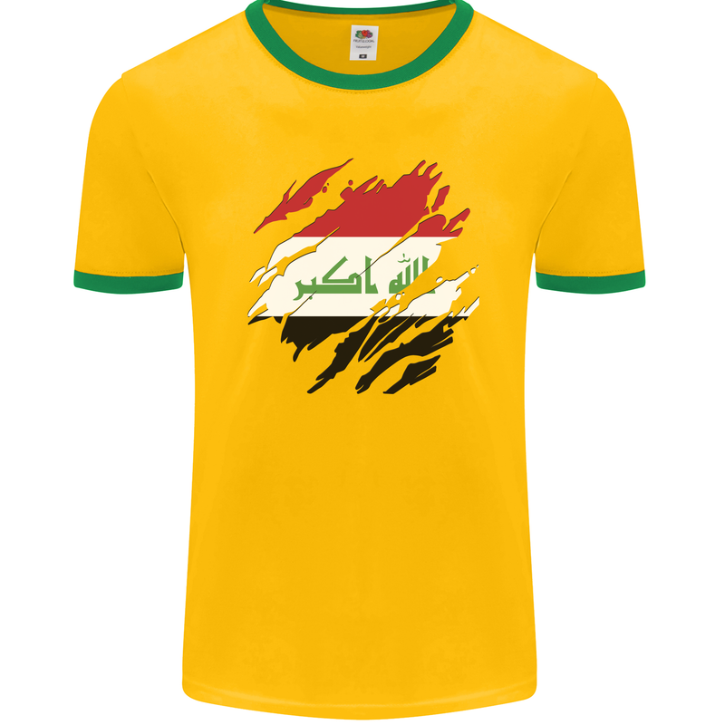 Torn Iraq Flag Iraqi Day Football Mens Ringer T-Shirt FotL Gold/Green