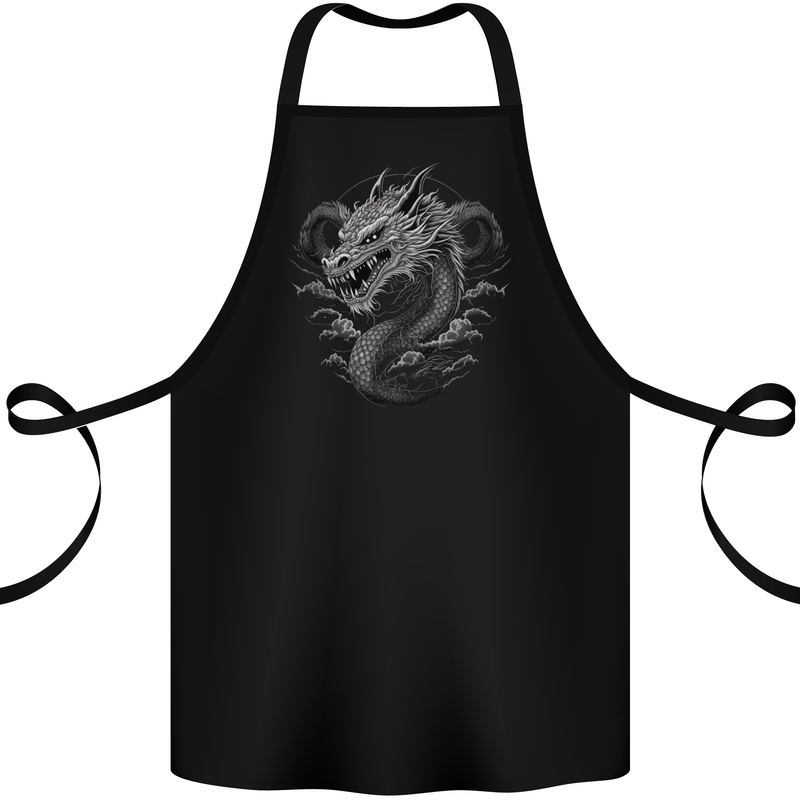Greyscale Dragon Cotton Apron 100% Organic Black