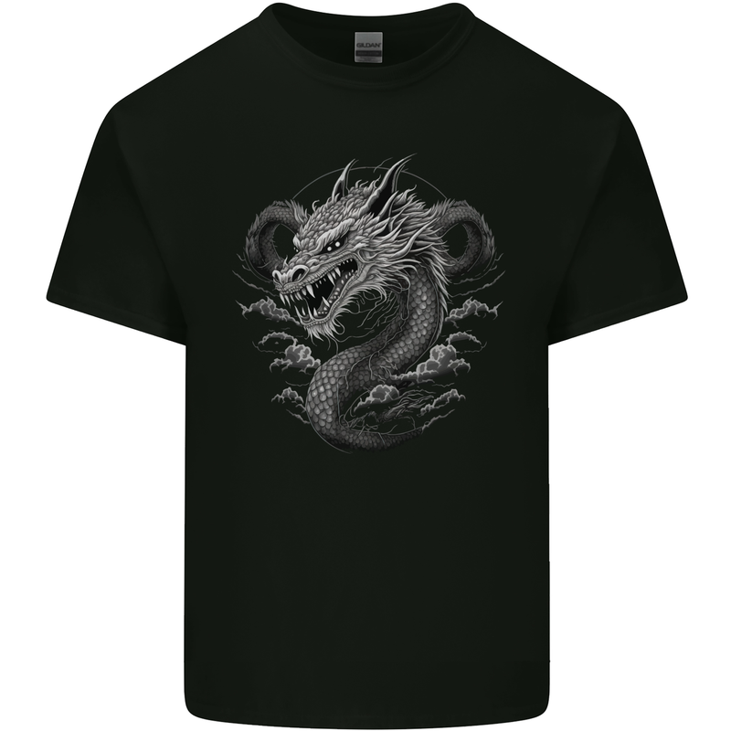 Greyscale Dragon Kids T-Shirt Childrens Black