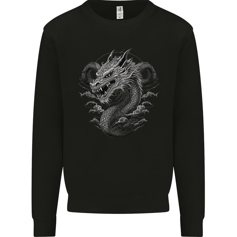 Greyscale Dragon Mens Sweatshirt Jumper Black