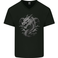 Greyscale Dragon Mens V-Neck Cotton T-Shirt Black