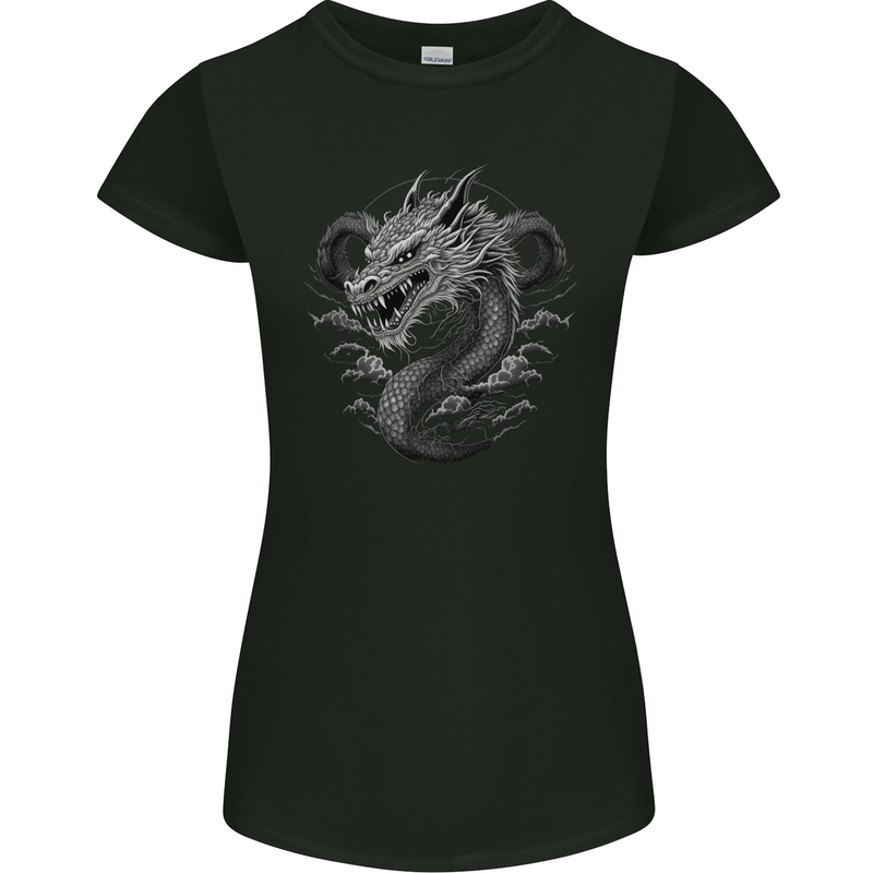 Greyscale Dragon Womens Petite Cut T-Shirt Black