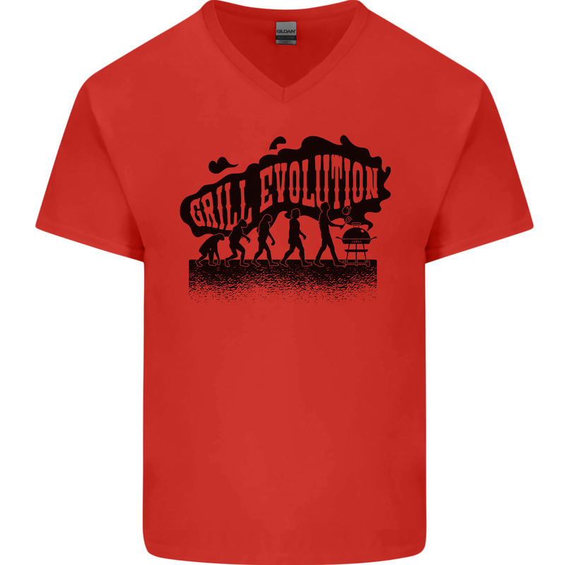Grill Evolution Funny BBQ Braai Mens V-Neck Cotton T-Shirt Red