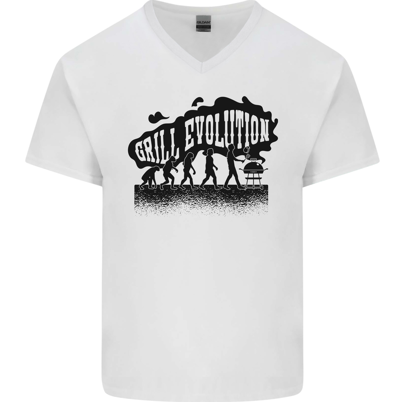 Grill Evolution Funny BBQ Braai Mens V-Neck Cotton T-Shirt White