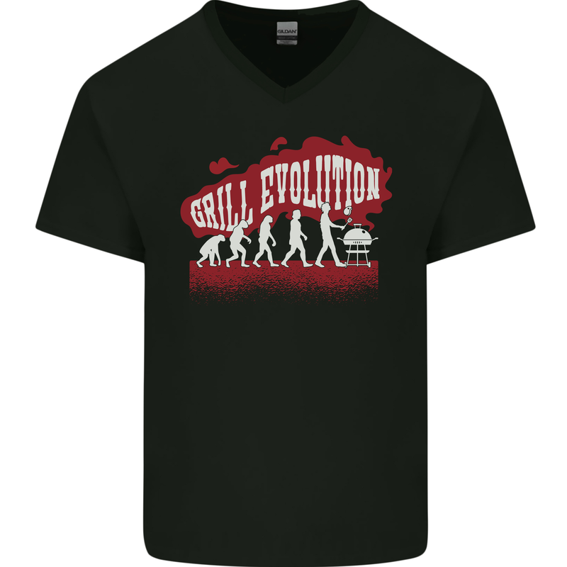 Grill Evolution Funny BBQ Mens V-Neck Cotton T-Shirt Black