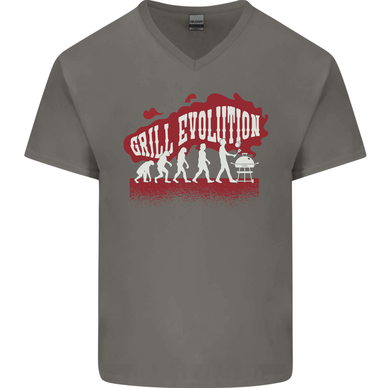 Grill Evolution Funny BBQ Mens V-Neck Cotton T-Shirt Charcoal