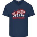 Grill Evolution Funny BBQ Mens V-Neck Cotton T-Shirt Navy Blue