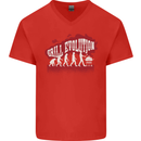 Grill Evolution Funny BBQ Mens V-Neck Cotton T-Shirt Red