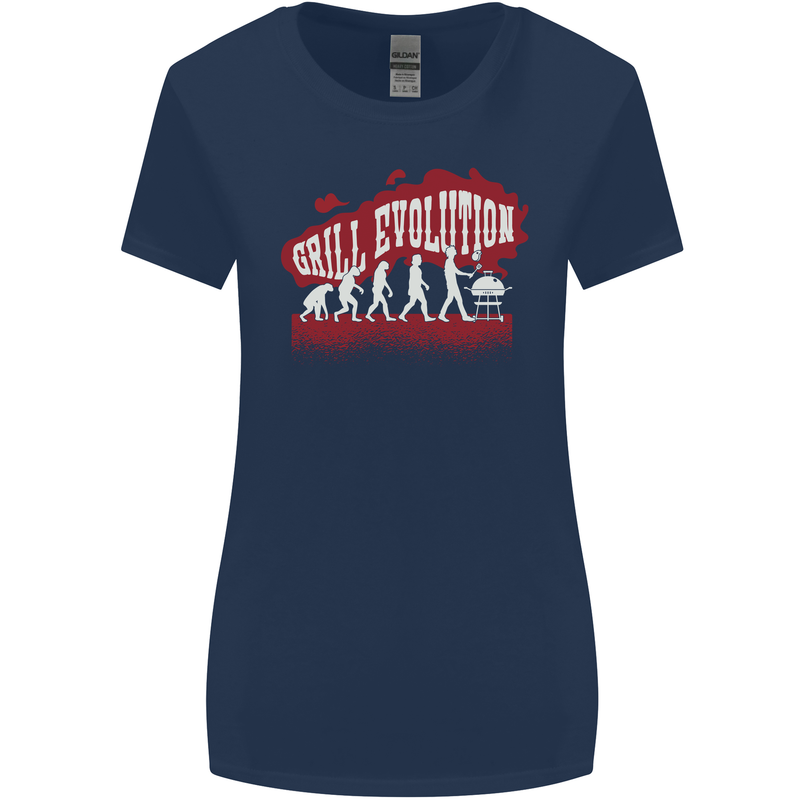 Grill Evolution Funny BBQ Womens Wider Cut T-Shirt Navy Blue