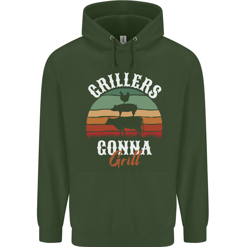 Grillers Gonna Grill BBQ Food Childrens Kids Hoodie Forest Green