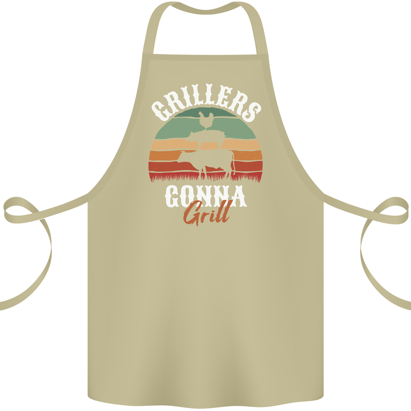 Grillers Gonna Grill BBQ Food Cotton Apron 100% Organic Khaki