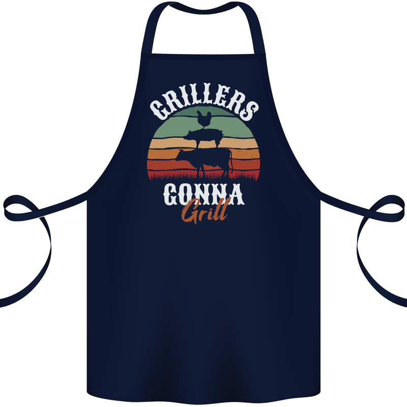 Grillers Gonna Grill BBQ Food Cotton Apron 100% Organic Navy Blue