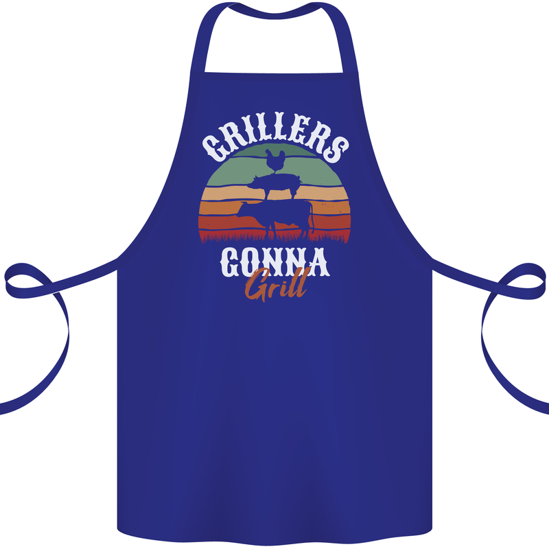 Grillers Gonna Grill BBQ Food Cotton Apron 100% Organic Royal Blue