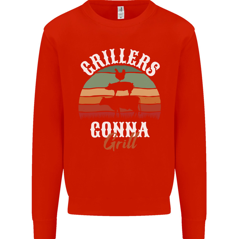 Grillers Gonna Grill BBQ Food Kids Sweatshirt Jumper Bright Red