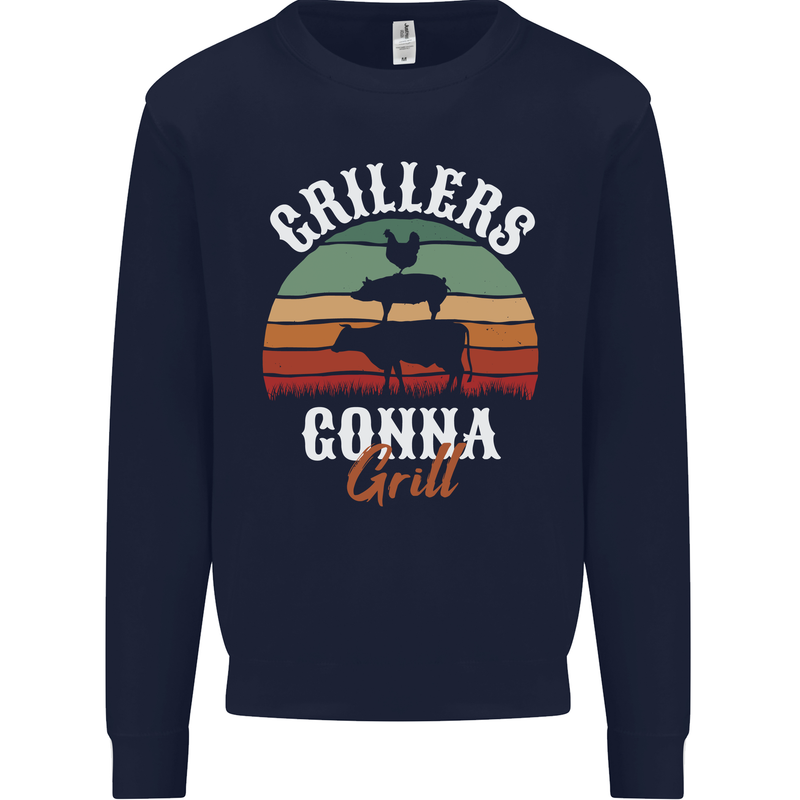 Grillers Gonna Grill BBQ Food Kids Sweatshirt Jumper Navy Blue