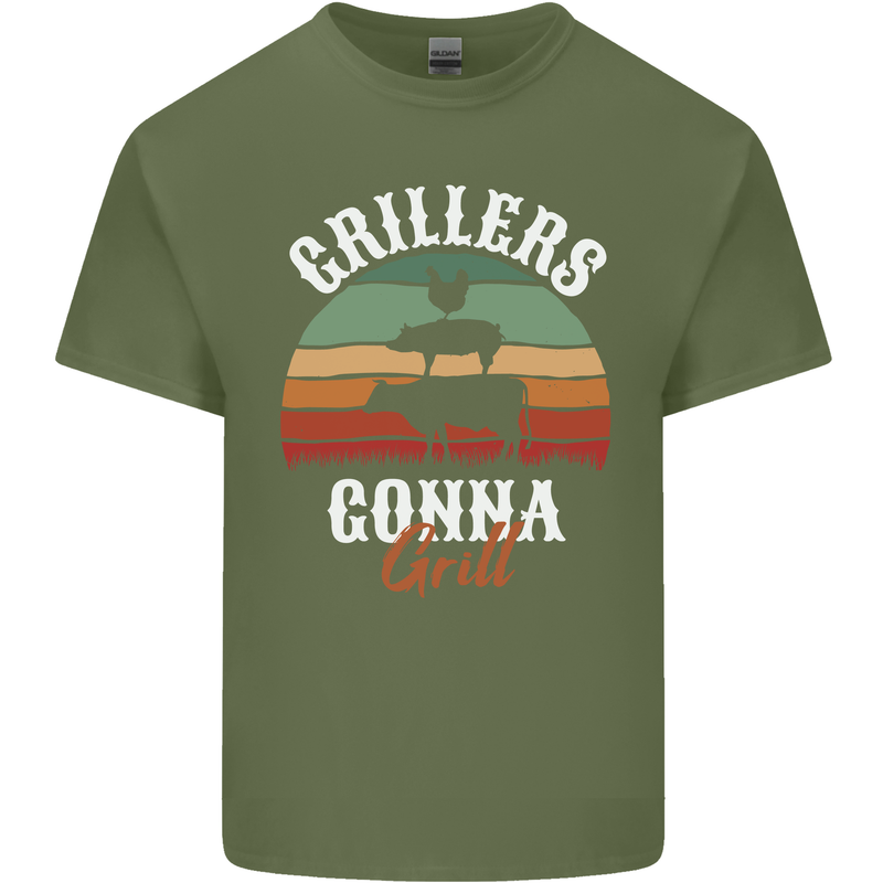 Grillers Gonna Grill BBQ Food Mens Cotton T-Shirt Tee Top Military Green