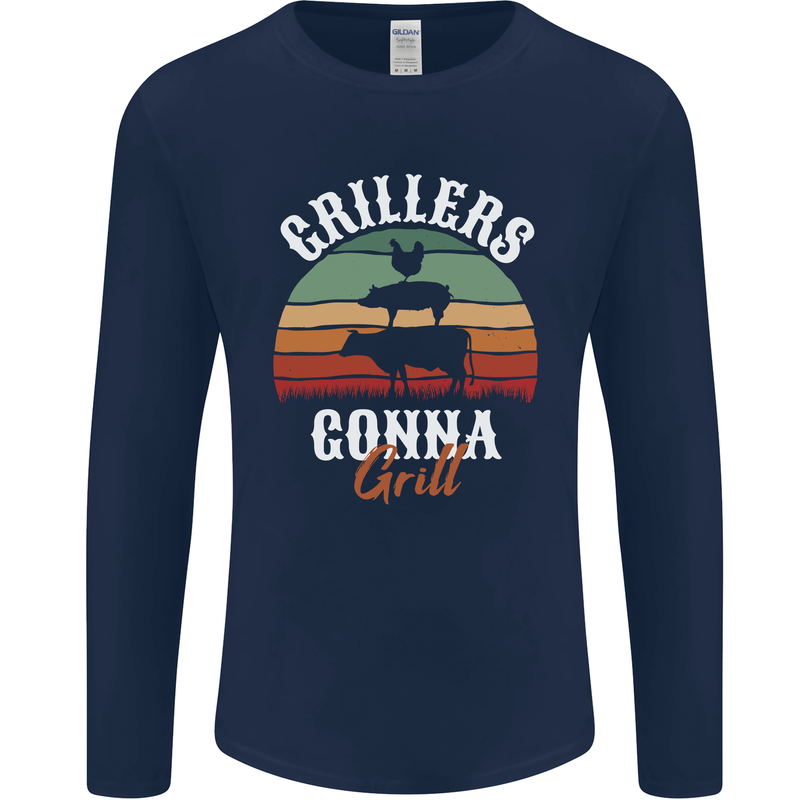 Grillers Gonna Grill BBQ Food Mens Long Sleeve T-Shirt Navy Blue