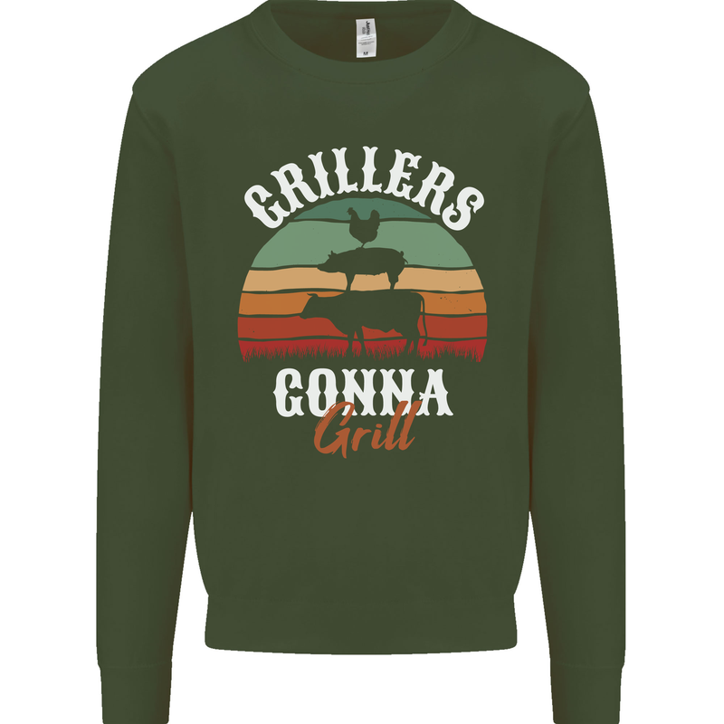 Grillers Gonna Grill BBQ Food Mens Sweatshirt Jumper Forest Green