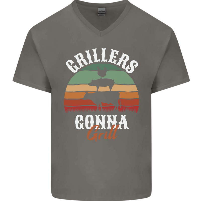 Grillers Gonna Grill BBQ Food Mens V-Neck Cotton T-Shirt Charcoal