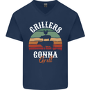 Grillers Gonna Grill BBQ Food Mens V-Neck Cotton T-Shirt Navy Blue