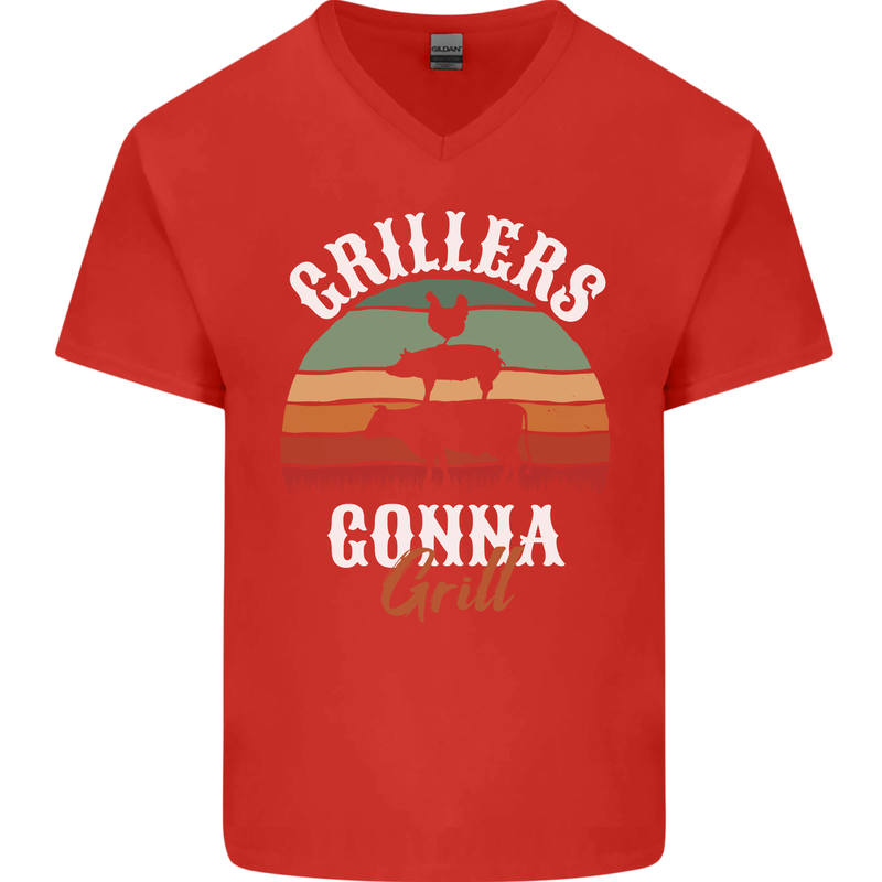 Grillers Gonna Grill BBQ Food Mens V-Neck Cotton T-Shirt Red