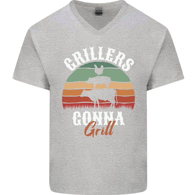 Grillers Gonna Grill BBQ Food Mens V-Neck Cotton T-Shirt Sports Grey