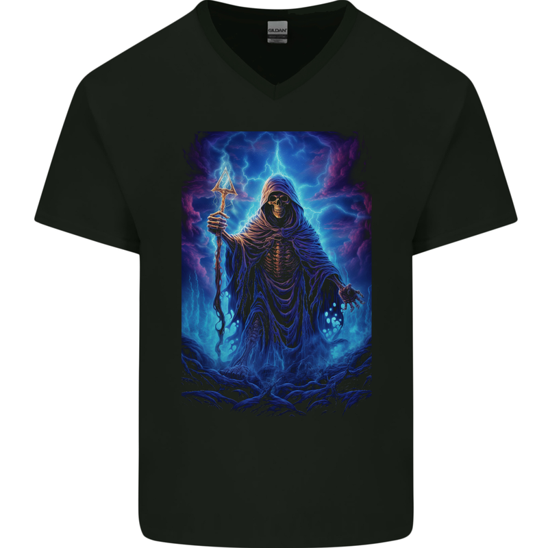 Grim Reaper Domain Mens V-Neck Cotton T-Shirt Black