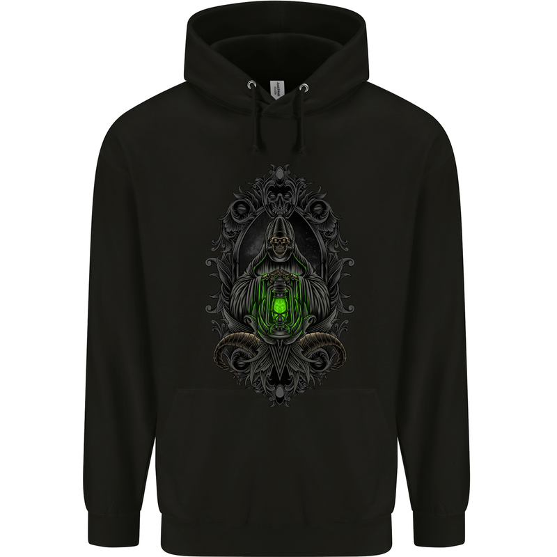 Grim Reaper Gothic Skull Heavy Metal Lantern Childrens Kids Hoodie Black