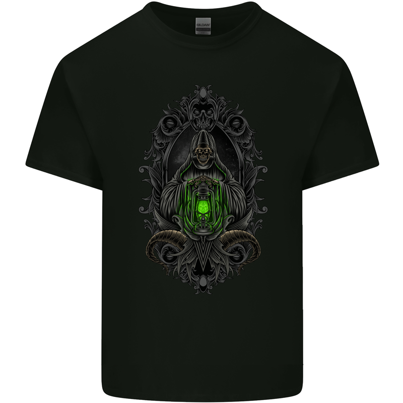 Grim Reaper Gothic Skull Heavy Metal Lantern Kids T-Shirt Childrens Black