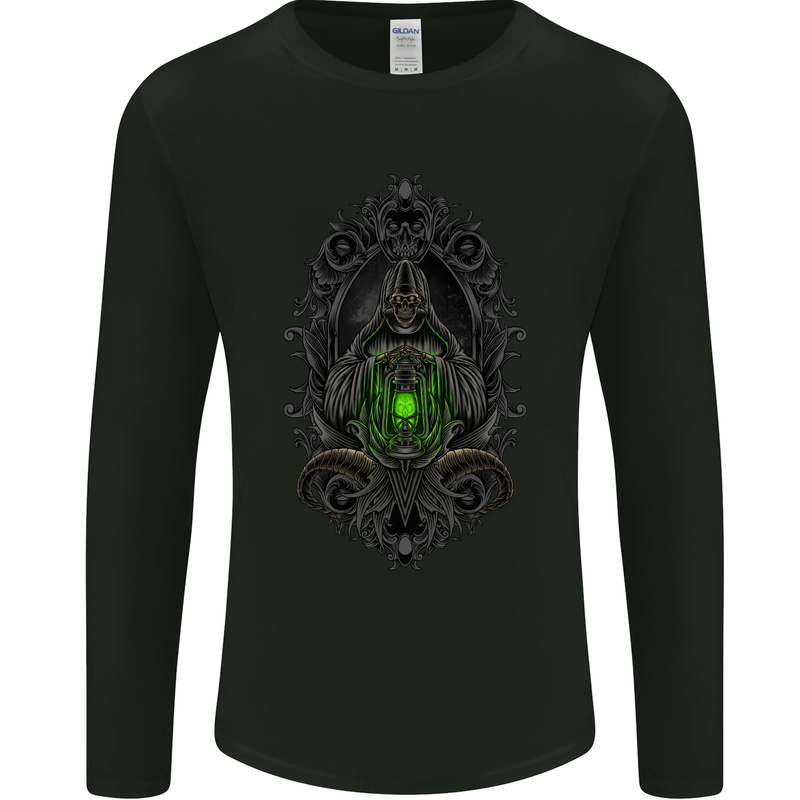 Grim Reaper Gothic Skull Heavy Metal Lantern Mens Long Sleeve T-Shirt Black