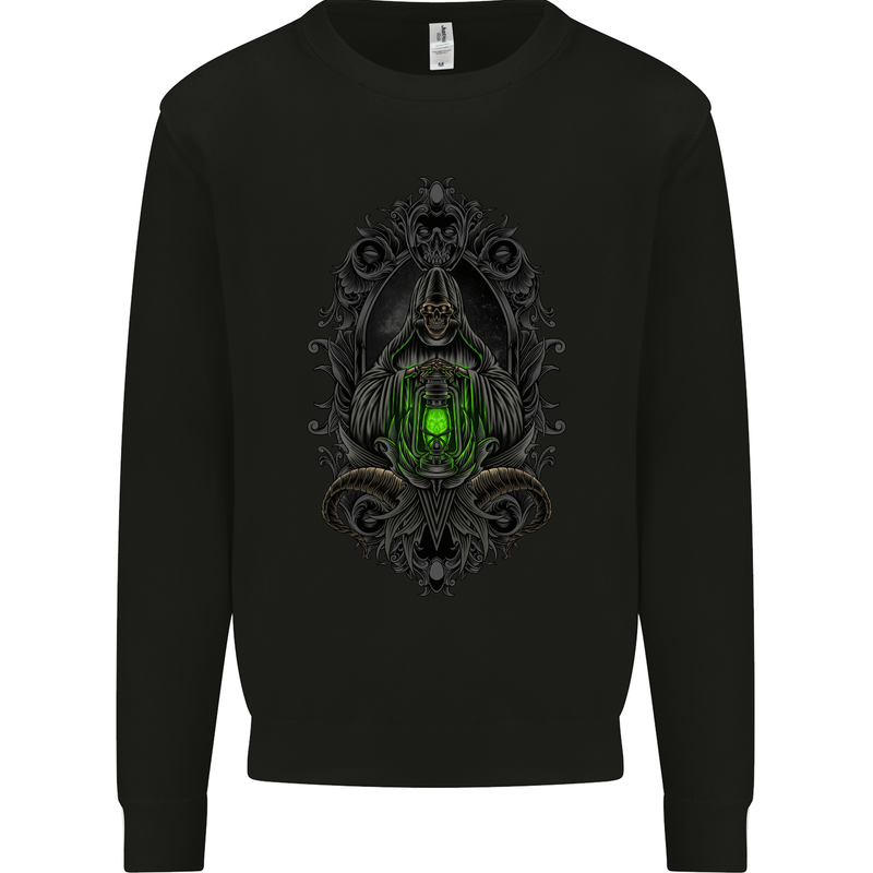 Grim Reaper Gothic Skull Heavy Metal Lantern Mens Sweatshirt Jumper Black