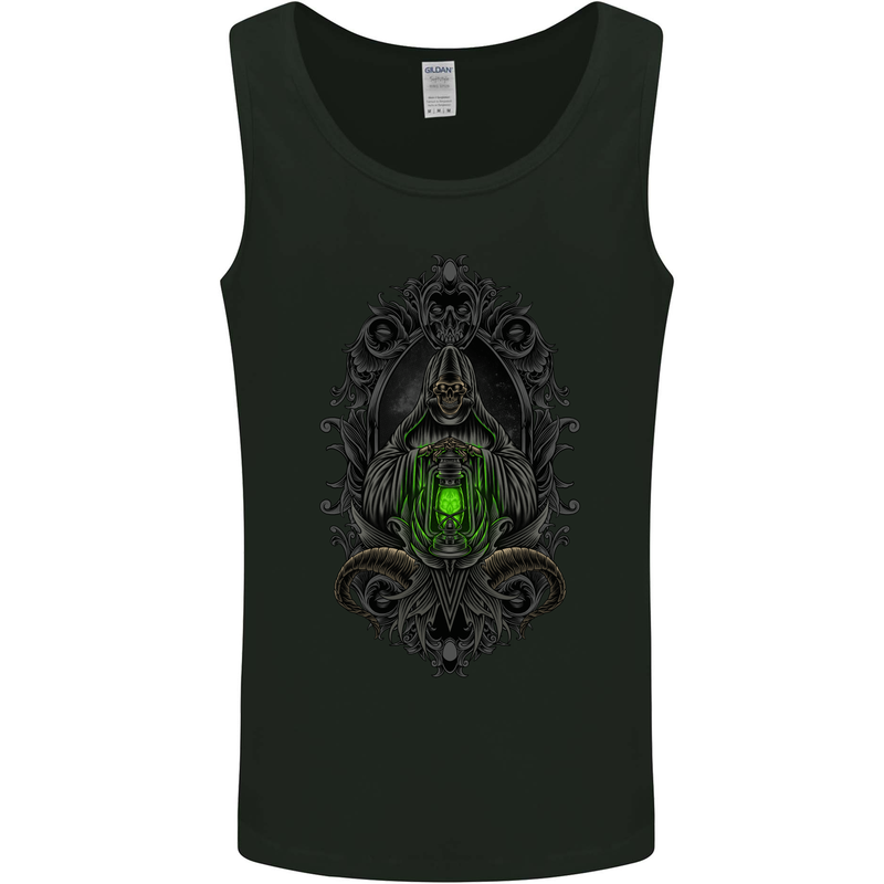 Grim Reaper Gothic Skull Heavy Metal Lantern Mens Vest Tank Top Black