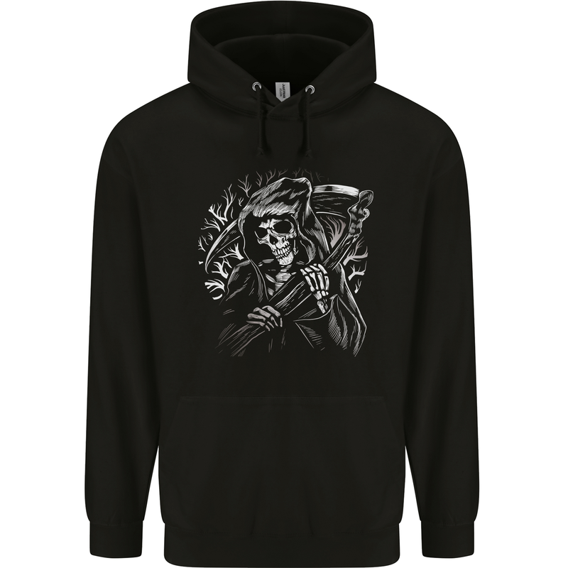 Grim Reaper Illustration Childrens Kids Hoodie Black