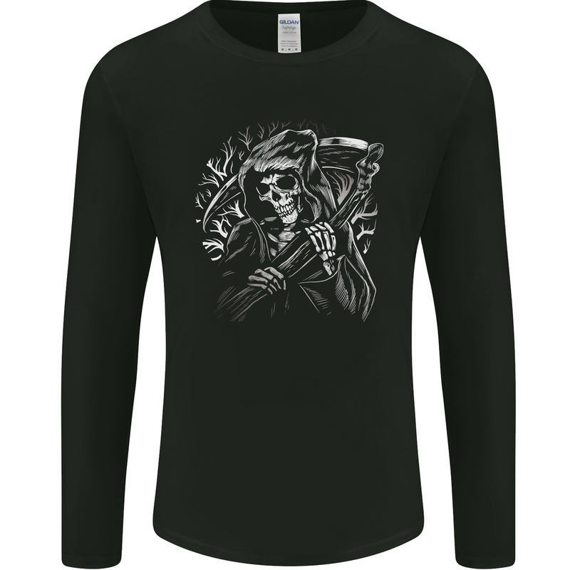 Grim Reaper Illustration Mens Long Sleeve T-Shirt Black